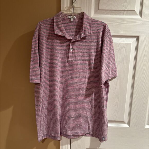 Peter Millar Men’s XL 1/4 Button Polo Short Sleeve Shirt Red/Grey Striped - Picture 1 of 7